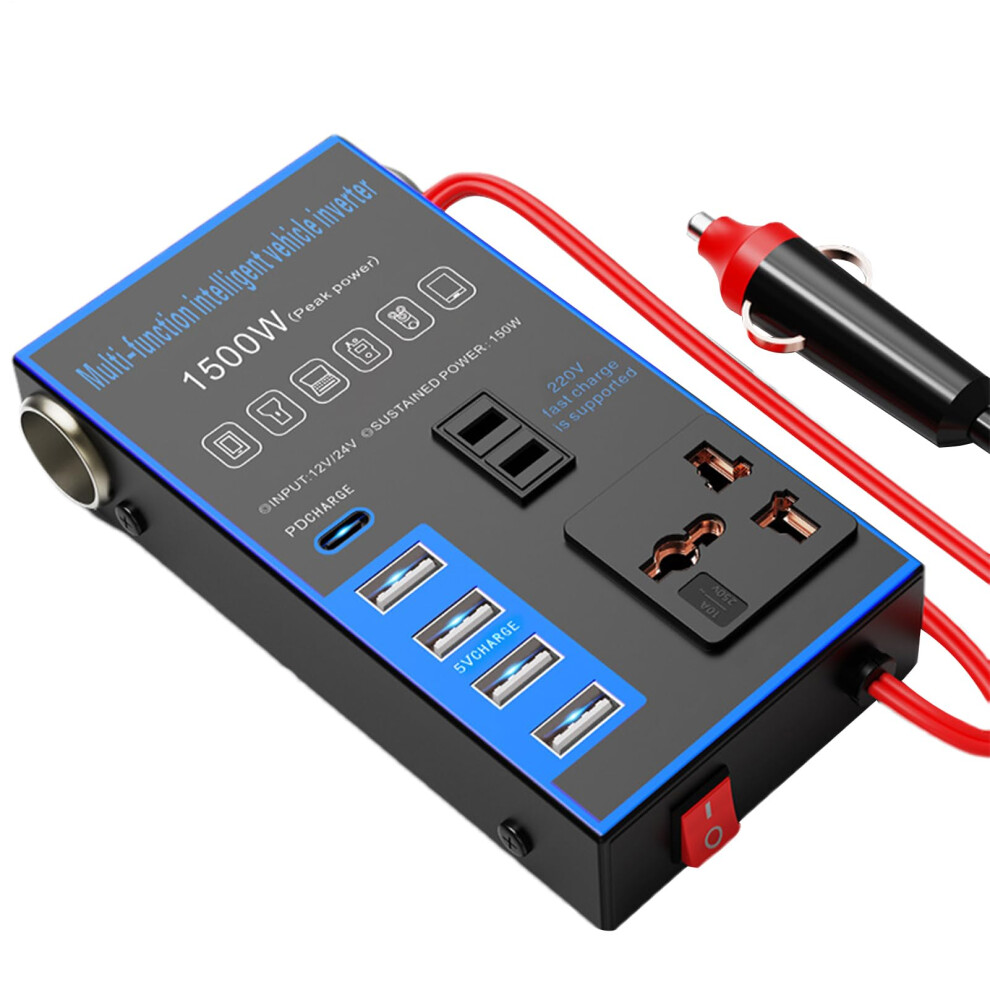 Car Charger Inverter 1500W Usb Port, 12V-24V Dc Input, Inverter For Vehicles Road Trips And Camping 9393856926671
