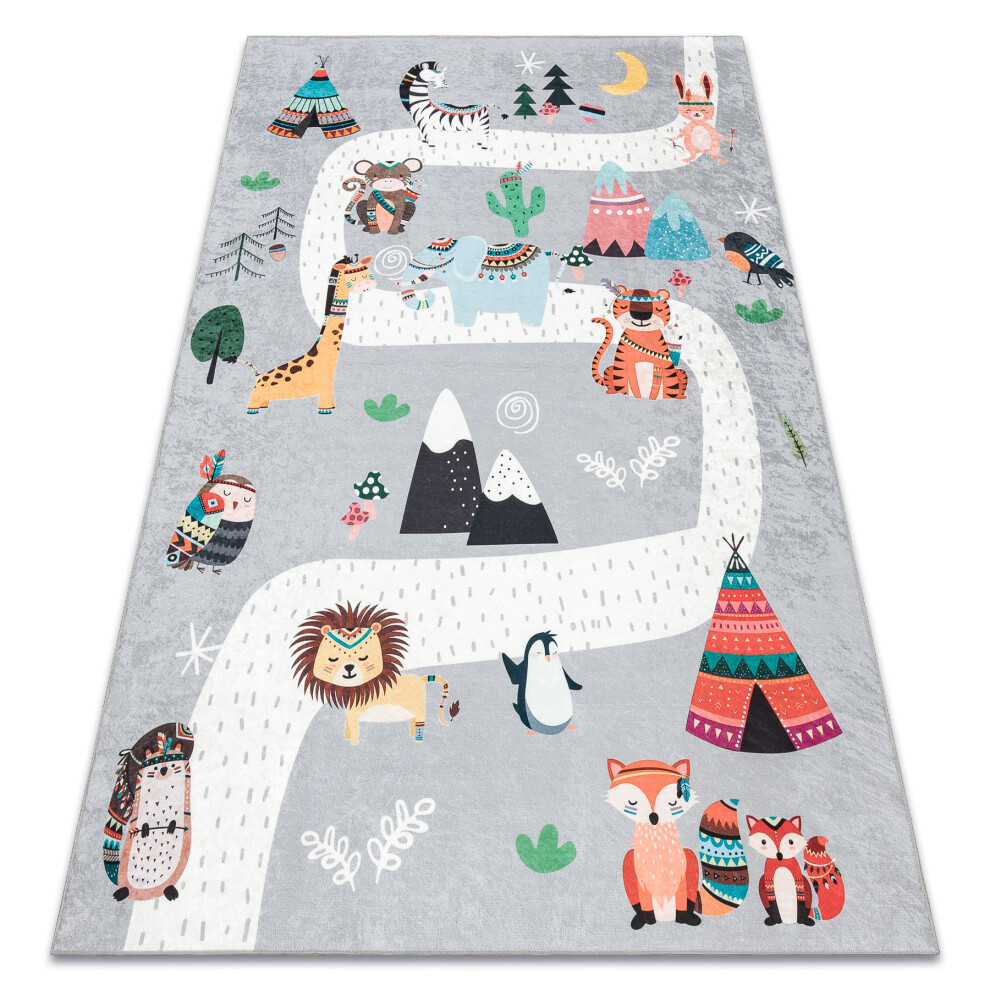 Bambino 2160 Washing Carpet Streets, Indian Village, Animals For Children Anti-Slip - 120X170 Cm Grey Rugsx