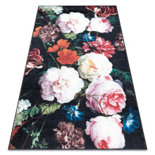 ANDRE 1629 tapijt wasbaar bloemen vintage antislip - zwart / roze 120x170 cm