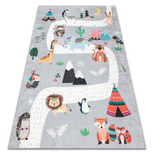 BAMBINO 2160 tapete lavável Ruas, aldeia indígena, animais para crianças, antiderrapante - cinzento 80x150 cm