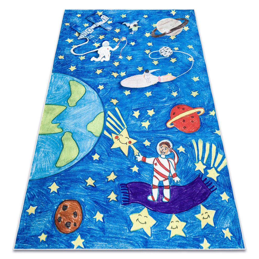 Bambino 2265 Washing Carpet Space, Rocket For Children Anti-Slip - 120X170 Cm Blue Rugsx