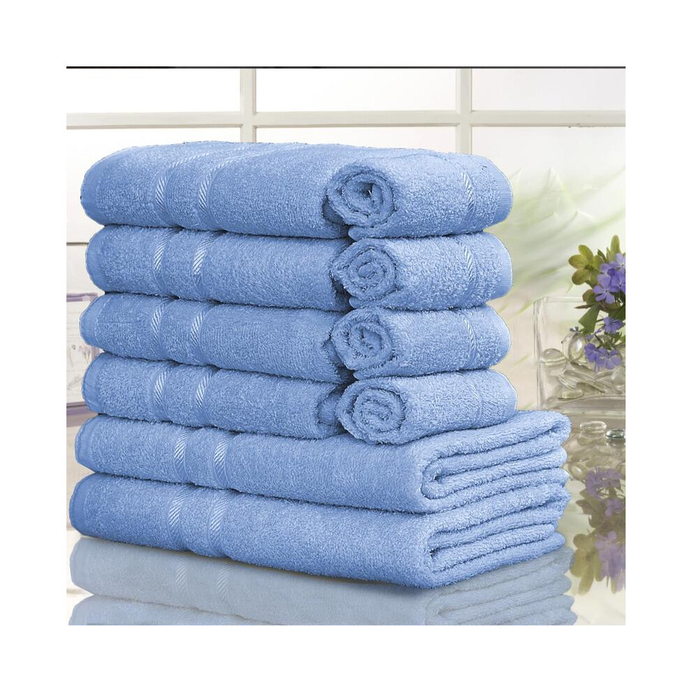 (SKY-BLUE) 10 pcs Towel Set 100 % Egyptian Cotton 2 Bath Towel Size (70cmx120cm)2 Hand Towel Size(50cmx80cm) 2 Guest Towel Size(50cmx80cm) 4 Face Towe-image-OPC-PKQHGP7-NEW