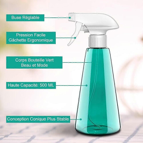 Empty Spray Bottle, 500ml Pet Plastic Trigger Pump Bottle, 3 Modes (Spray, Shot and Off) Refillable Empty Spray 2