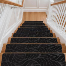 (BLACK) Stair Tread Pads 15PCS Stair Mats Carpet Non-slip Step Protectors - 65x20cm Reusable Stair Runner Rugs Covers Stair Protection Mats for Home