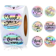 500Pcs Thank You Stickers2.5cm/1 inch Roll Stickers Adhesive Holographic Stickers Rainbow Stickers for Business Online Retailers Boutiques Shops