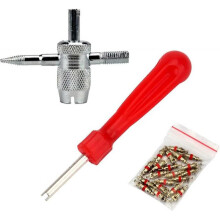 Tire Valve Tool, Car Tire Repair Tool Kit, Tire Valve Repair Tool, Valve Core Remover Red, Car Replacement 4 in 1, 32 Pieces