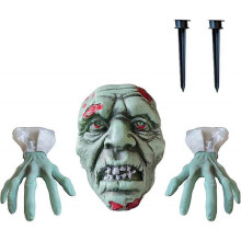 Halloween zombie garden statue, scary skull garden decoration, scary zombie face and weapons