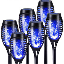 6 Pack Solar Flickering Dancing Blue Flame Lights Solar Torch Lights for Outdoor Garden Patio Pathway Halloween Decorations