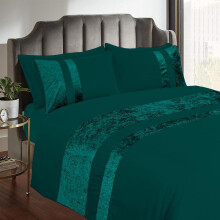 (Jade Green, King) Luxury Crushed Velvet Panel Band Duvet Cover Set