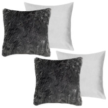 (Charcoal, 2 Pack Filled) OHS Set of 2/4 Fluffy Shaggy Filled Cushion with Cover Square