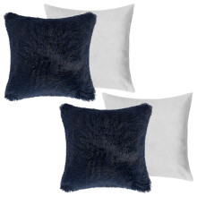 (Navy, 2 Pack Filled) OHS Set of 2/4 Fluffy Shaggy Filled Cushion with Cover Square