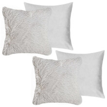 (Silver, 2 Pack Filled) OHS Set of 2/4 Fluffy Shaggy Filled Cushion with Cover Square