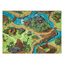 TAPETE REBEL ROADS Dino World 29 Dinossauros, antiderrapante para crianças - cinza / verde  95x133 cm