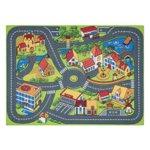 TAPETE REBEL ROADS Country life 90 Vila, antiderrapante para crianças - cinza 95x133 cm