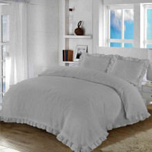 (Silver, Single) Santiago Luxurious Frilled Duvet Cover Sets Frill Flange Style Border Quilt Cover Sets Bedding Sets - Available in Multiple Sizes and Color'