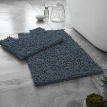 (Dark Grey) Memory Foam Bath Mat Set Loop Anti Slip Pedestal Mat Bathroom Rug Water Absorbent
