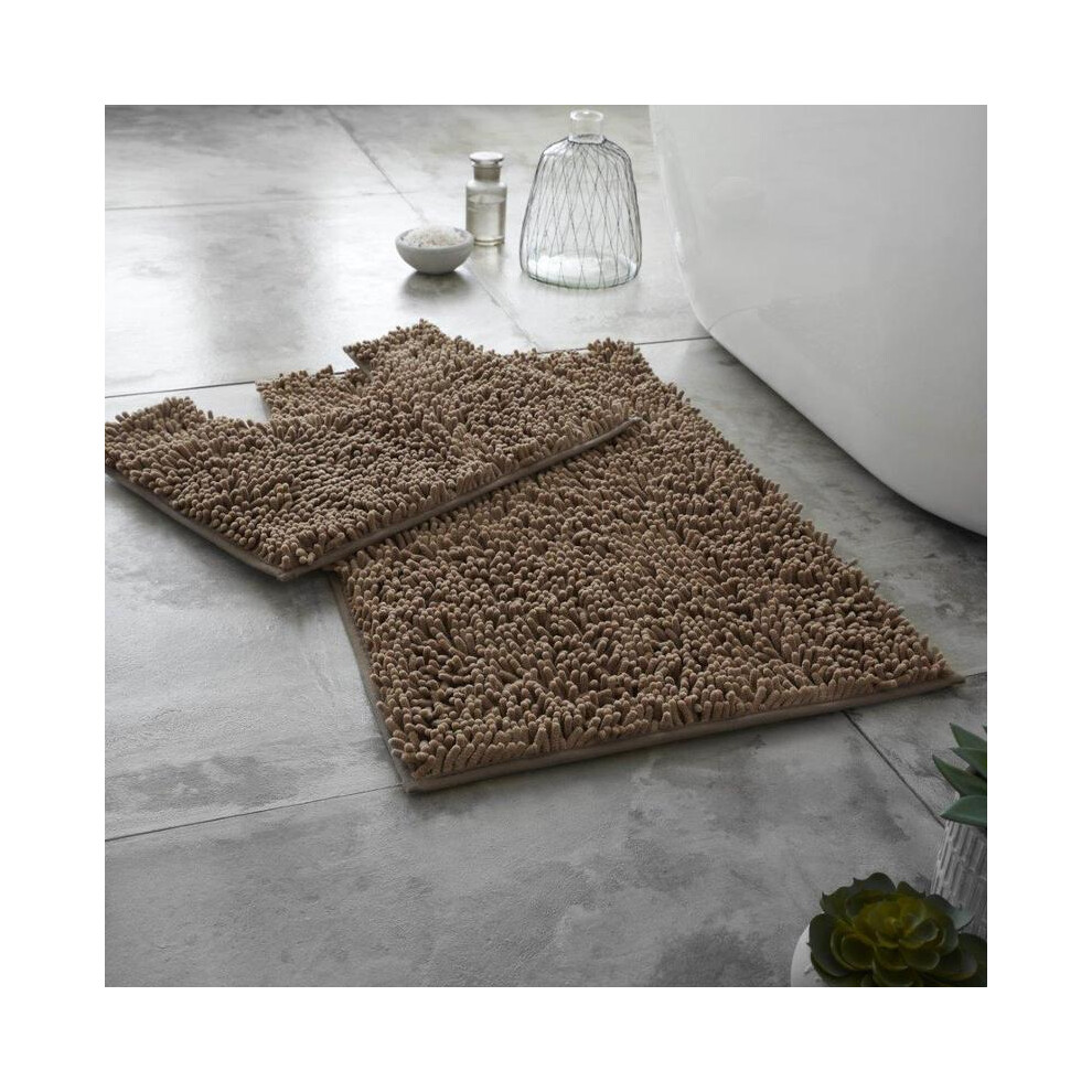 (Latte) Memory Foam Bath Mat Set Loop Anti Slip Pedestal Mat Bathroom Rug Water Absorbent 5054092294576