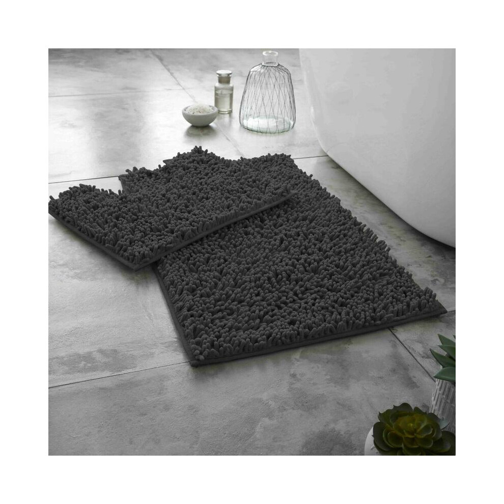 (Charcoal) Memory Foam Bath Mat Set Loop Anti Slip Pedestal Mat Bathroom Rug Water Absorbent 5054092294507