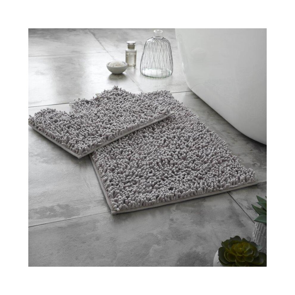 (Silver) Memory Foam Bath Mat Set Loop Anti Slip Pedestal Mat Bathroom Rug Water Absorbent 5054092294620
