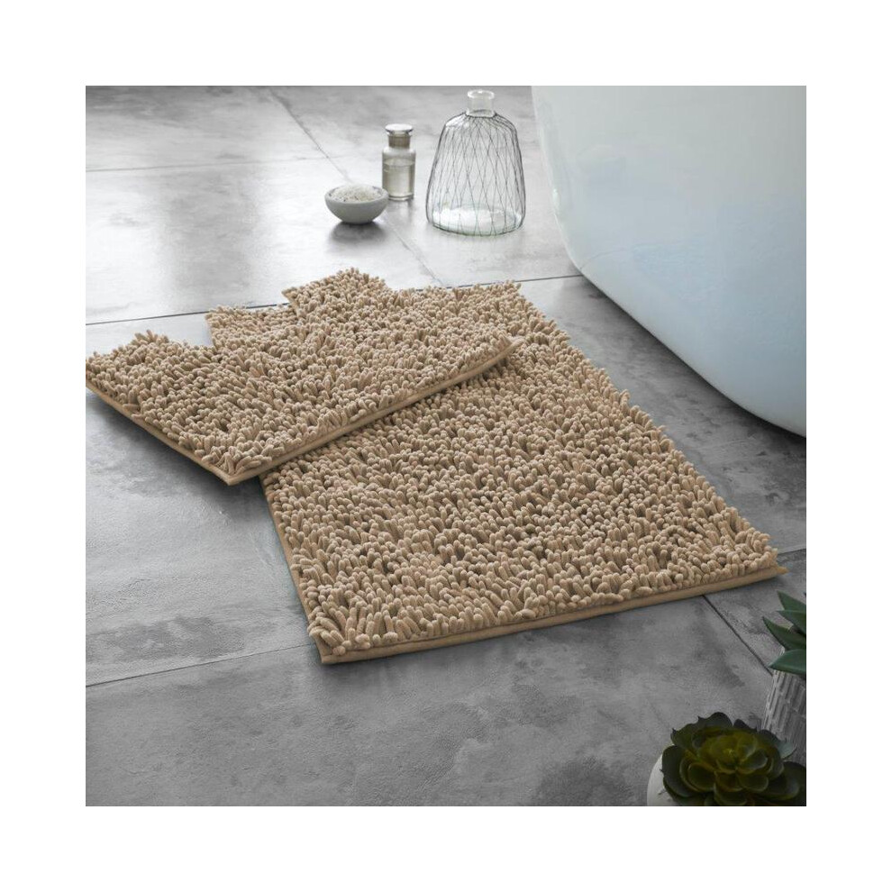 (Natural) Memory Foam Bath Mat Set Loop Anti Slip Pedestal Mat Bathroom Rug Water Absorbent 5054092294583