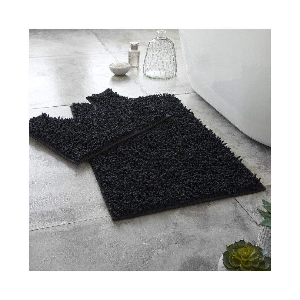 (Black) Memory Foam Bath Mat Set Loop Anti Slip Pedestal Mat Bathroom Rug Water Absorbent 5054092294484