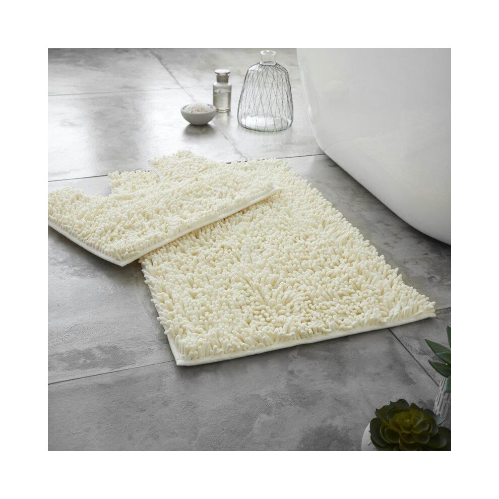 (Cream) Memory Foam Bath Mat Set Loop Anti Slip Pedestal Mat Bathroom Rug Water Absorbent 5054092294514