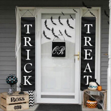 Trick or Treat Halloween Banner Outdoor, Halloween Hanging Sign for Front Door Halloween Decorations
