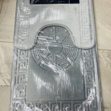 (Silver) Exquisite Greek Border 2 Piece Bathmat Set - Non-Slip, Perfect Design & Quality Grey