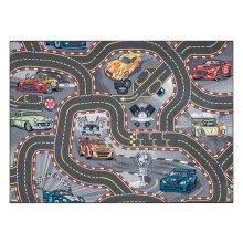 TAPETE REBEL ROADS Racers 97 Ruas, carros antiderrapante para crianças - cinza 95x200 cm
