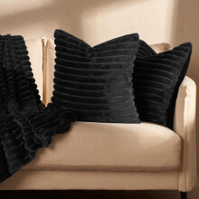 (Black, 150 x 200cm (Blanket)) OHS Faux Fur Ribbed Cushions or Blankets Pack Jumbo Thick Ribbed Chunky Cord Cloud Soft Cosy Plump Plush Covers Filled Unfilled Throw Sofa C