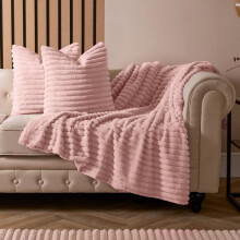 (Blush Pink, 4 Pack Cushions (Filled)) OHS Faux Fur Ribbed Cushions or Blankets Pack Jumbo Thick Ribbed Chunky Cord Cloud Soft Cosy Plump Plush Covers Filled Unfilled Throw Sofa C