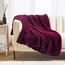 (Burgundy, 2 Pack Covers (Unfilled)) OHS Faux Fur Ribbed Cushions or Blankets Pack Jumbo Thick Ribbed Chunky Cord Cloud Soft Cosy Plump Plush Covers Filled Unfilled Throw Sofa C