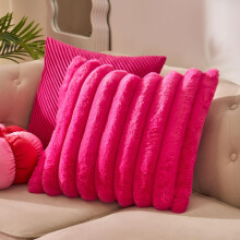 (Hot Pink, 125 x 150cm (Blanket)) OHS Faux Fur Ribbed Cushions or Blankets Pack Jumbo Thick Ribbed Chunky Cord Cloud Soft Cosy Plump Plush Covers Filled Unfilled Throw Sofa C