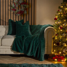(Green, 125 x 150cm (Blanket)) OHS Faux Fur Ribbed Cushions or Blankets Pack Jumbo Thick Ribbed Chunky Cord Cloud Soft Cosy Plump Plush Covers Filled Unfilled Throw Sofa C