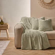 (Sage, 4 Pack Covers (Unfilled)) OHS Faux Fur Ribbed Cushions or Blankets Pack Jumbo Thick Ribbed Chunky Cord Cloud Soft Cosy Plump Plush Covers Filled Unfilled Throw Sofa C
