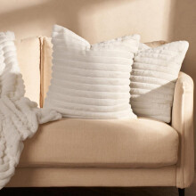 (White, 2 Pack Cushions (Filled)) OHS Faux Fur Ribbed Cushions or Blankets Pack Jumbo Thick Ribbed Chunky Cord Cloud Soft Cosy Plump Plush Covers Filled Unfilled Throw Sofa C