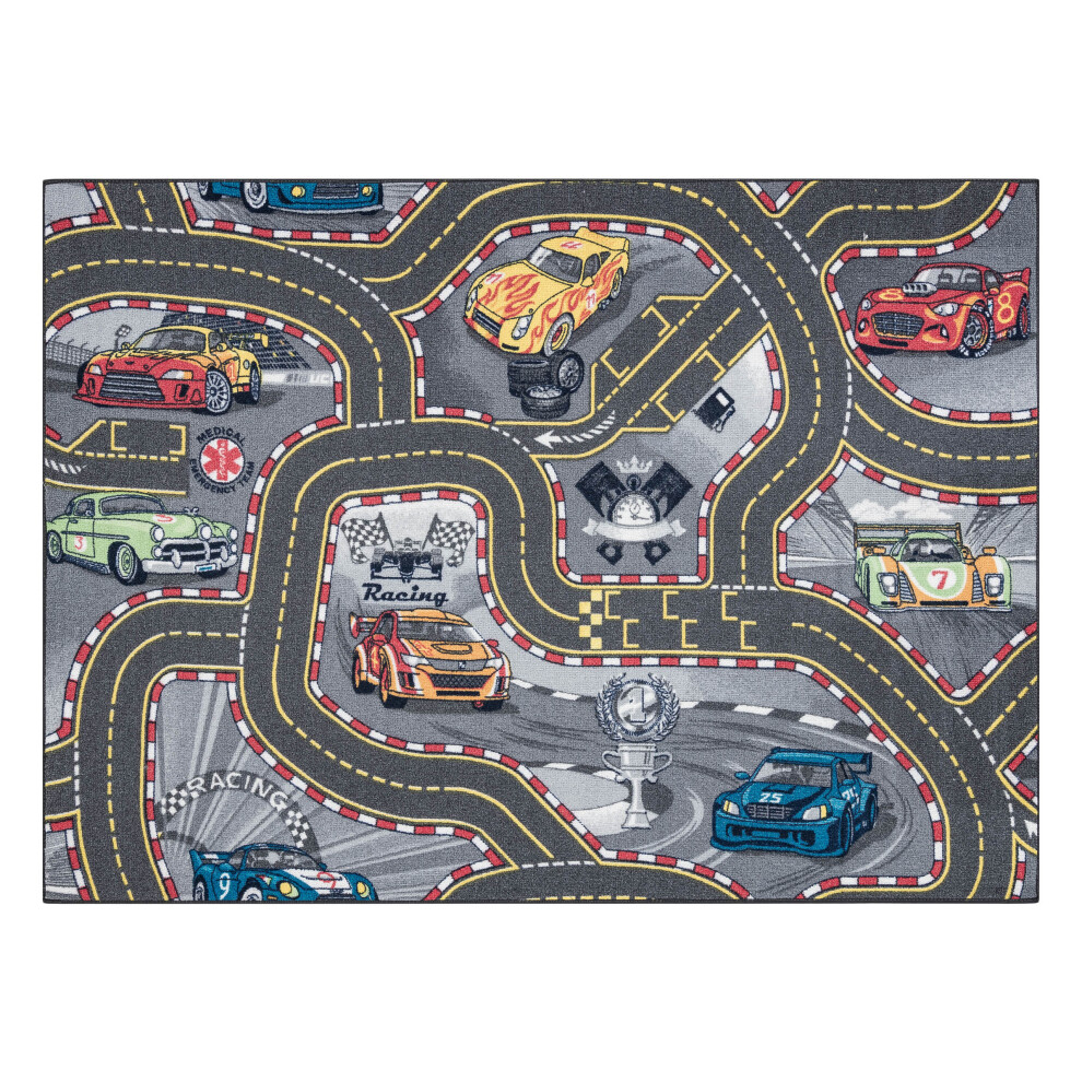 Rugsx Rebel Roads Carpet Racers 97 Streets, Cars Non-Slip For Children - Grey 140X200 Cm