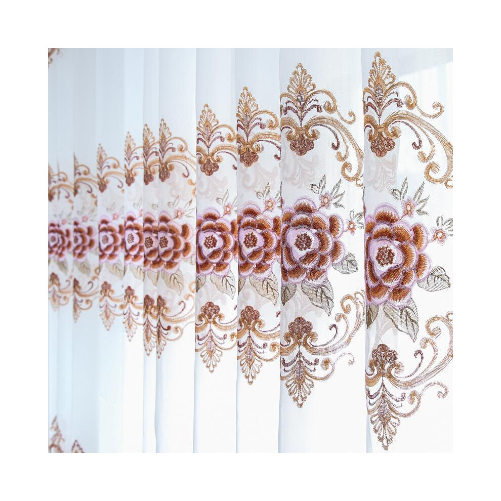 (Flowers, 132cm*250cm) Floral Embroidery Pattern Curtain, Modern Window Curtain, Household Decorative Curtain for Home Living Room Bedroom, Decorative-image-OPC-PKQJ59R-NEW
