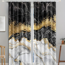 (marble, 100*220cm/39.5*87inch, 2pcs) Modern Semi Transparent Black Gray Gold Marble Patterned Thin Curtains (2 Counts), Suitable for Living Room Window Decoration, with Free