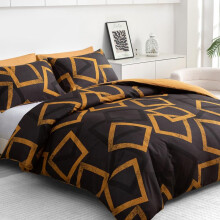 (Ziggy Black & Gold, Double (200 x 200 cm) ) Lazzaro Bricks Print Duvet Cover Set with Pillowcases Premium Microfiber Reversible Bedding Sets Single Double King Size & Super King Size D