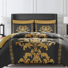 (Demask Black Gold, Double (200 x 200 cm) ) Lazzaro Bricks Print Duvet Cover Set with Pillowcases Premium Microfiber Reversible Bedding Sets Single Double King Size & Super King Size D