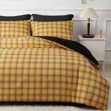 (Yellow & Black Honey Checkered, Double (200 x 200 cm) ) Lazzaro Bricks Print Duvet Cover Set with Pillowcases Premium Microfiber Reversible Bedding Sets Single Double King Size & Super King Size D