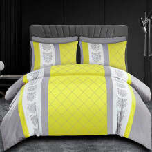 (Yellow & Grey Bohemian, Double (200 x 200 cm) ) Lazzaro Bricks Print Duvet Cover Set with Pillowcases Premium Microfiber Reversible Bedding Sets Single Double King Size & Super King Size D