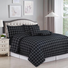 (Check Mate, King) Moonlight Bedding Printed 4Pcs Complete Reversible Quilt Printed Bedding Luxury with Fitted Sheet and 2 Printed Pillow Cases Single