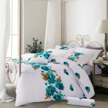 (Fortika, Single) Moonlight Bedding Printed 4Pcs Complete Reversible Quilt Printed Bedding Luxury with Fitted Sheet and 2 Printed Pillow Cases Single
