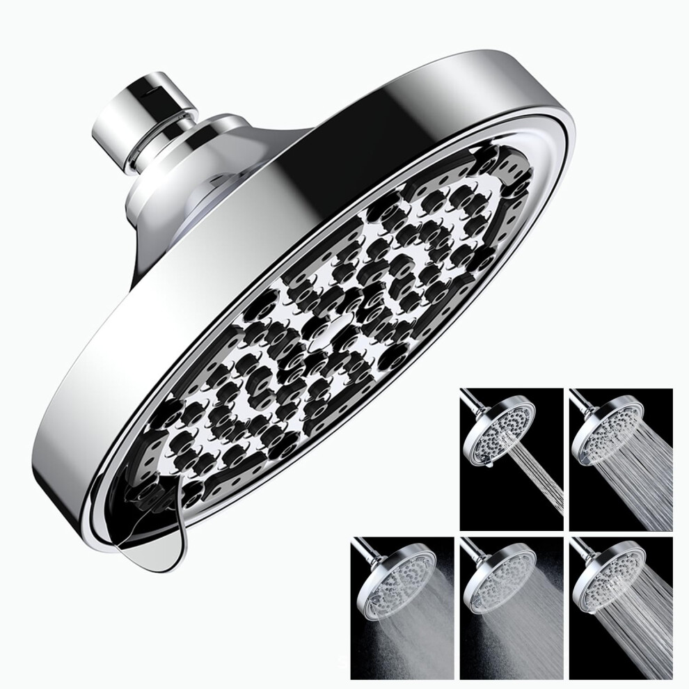 Rain Shower Head 6 Inch High Pressure Water Saving Recessed Round Head 360 Degree Adjustable-image-OPC-PKQJ9ZF-NEW
