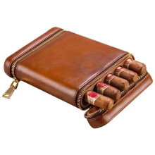 Cedar Wood Cigar Travel Case For 5 Cigars Portable Leather Travel Case With Humidifier Brown