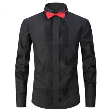Dress Shirt Male Tuxedo Collar Groomsman"s Dress Groom Wedding Shirt MaleBlackL