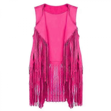 Women Vests Women Autumn Winter Suede Leather Ethnic Sleeveless Tassels Frill Waistcoat Vestrose red3XL