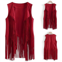 Women Vests Women Autumn Winter Suede Leather Ethnic Sleeveless Tassels Frill Waistcoat Vestred3XL
